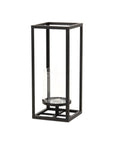 13" Black And Clear Metal And Glass Tabletop Candle Holder