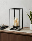 13" Black And Clear Metal And Glass Tabletop Candle Holder