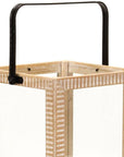 16" Clear And Natural Glass And Solid Wood Tabletop Lantern Candle Holder