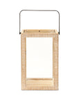 16" Clear And Natural Glass And Solid Wood Tabletop Lantern Candle Holder