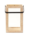 16" Clear And Natural Glass And Solid Wood Tabletop Lantern Candle Holder