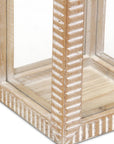 16" Clear And Natural Glass And Solid Wood Tabletop Lantern Candle Holder
