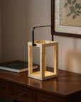 13" Natural Distressed Geometric Solid Wood Tabletop Lantern Candle Holder