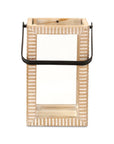 13" Natural Distressed Geometric Solid Wood Tabletop Lantern Candle Holder