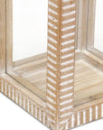 13" Natural Distressed Geometric Solid Wood Tabletop Lantern Candle Holder