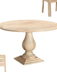 Five Piece Beige Round Solid Wood Dining Set with Four Chairs