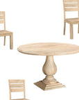 Five Piece Beige Round Solid Wood Dining Set with Four Chairs