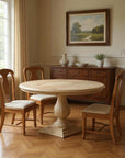 Five Piece Beige Round Solid Wood Dining Set with Four Chairs
