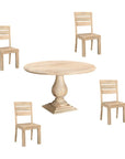 Five Piece Beige Round Solid Wood Dining Set with Four Chairs