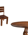 Five Piece Brown Round Solid Wood Dining Set with Four Chairs