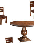 Five Piece Brown Round Solid Wood Dining Set with Four Chairs