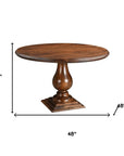 Five Piece Brown Round Solid Wood Dining Set with Four Chairs