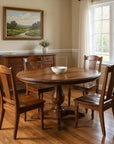 Five Piece Brown Round Solid Wood Dining Set with Four Chairs
