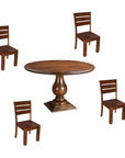 Five Piece Brown Round Solid Wood Dining Set with Four Chairs