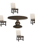 Five Piece Brown Round Solid Wood Dining Set with Four Chairs