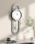 15" Silver Faux Crystal And Mirrored Glass Silent Analog Oval Wall Clock