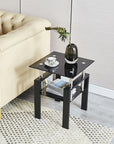 Black Glass and Metal Square End Tables With Shelf