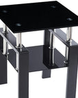 Black Glass and Metal Square End Tables With Shelf