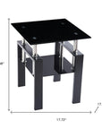 Set of Two Black Glass and Steel Square End Tables With Shelf