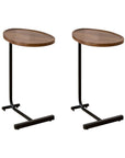 Set of Two Brown and Black Wood and Metal Oval End Tables