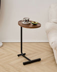 Set of Two Brown and Black Wood and Metal Oval End Tables