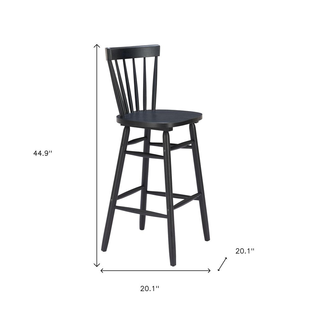 Set of Two 30" Black Solid Wood Bar Height Bar Chairs