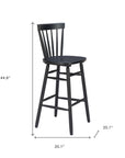 Set of Two 30" Black Solid Wood Bar Height Bar Chairs