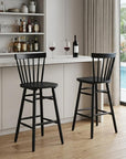 Set of Two 30" Black Solid Wood Bar Height Bar Chairs