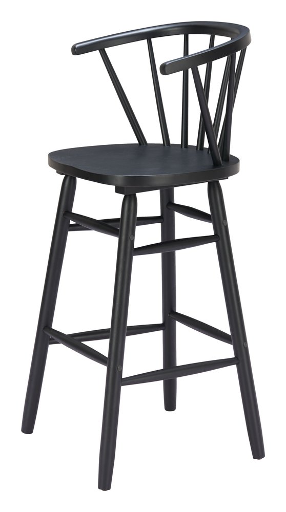 Set of Two 30" Black Solid Wood Bar Height Bar Chairs