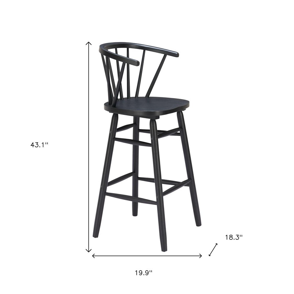 Set of Two 30" Black Solid Wood Bar Height Bar Chairs