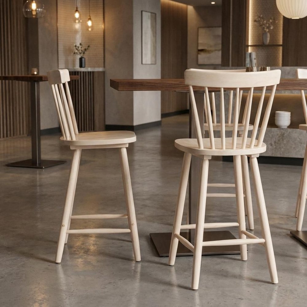 Set of Two 30" Natural Solid Wood Bar Height Bar Chairs