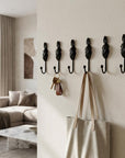 Set of Six Black Steel Feather Wall Hooks