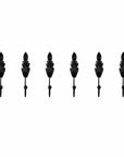 Set of Six Black Steel Feather Wall Hooks
