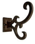 Set of Six Antiqued Bronze Cast Iron Scroll Wall Hooks