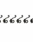 Set of Six Black Cast Iron Scroll Wall Hooks