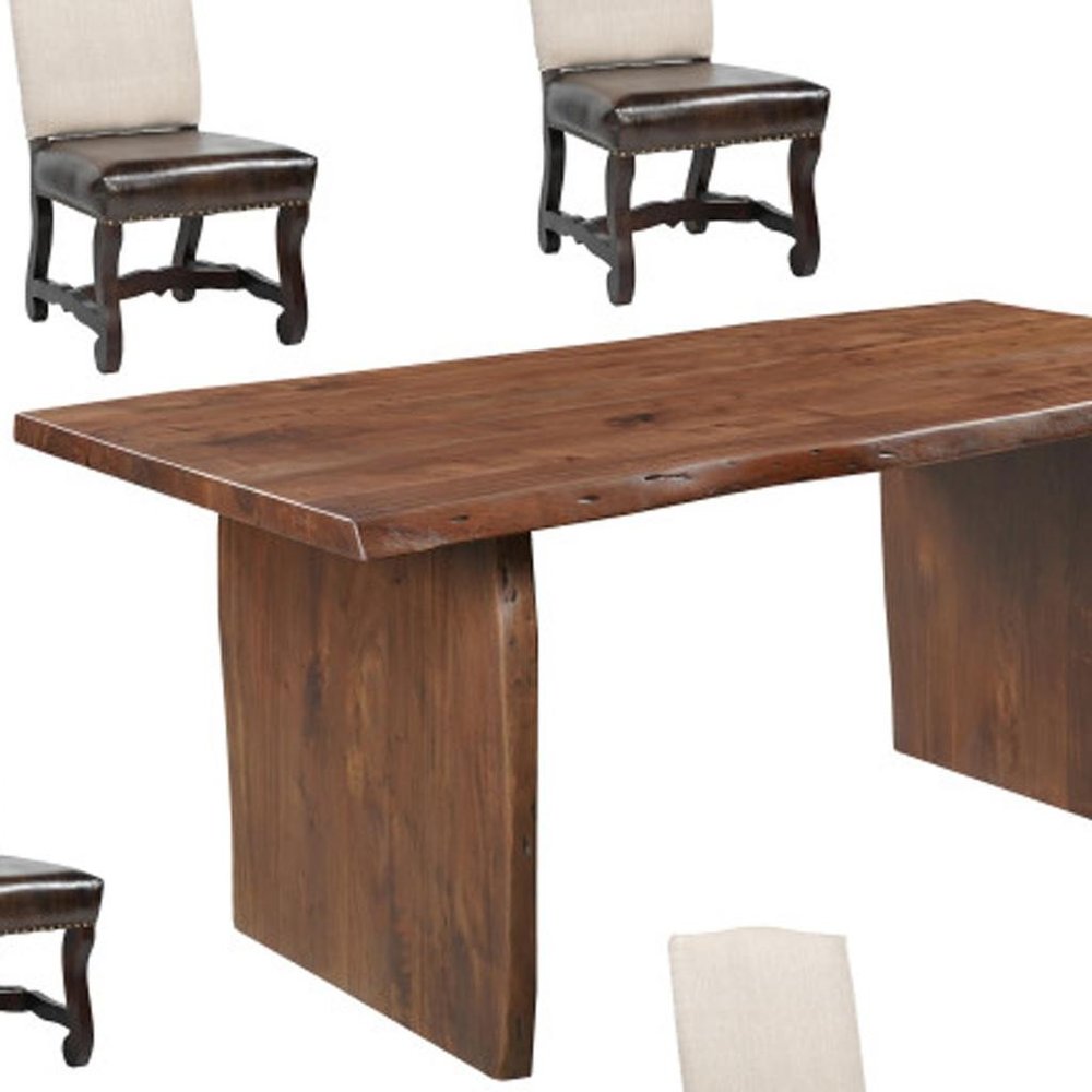 Seven Piece Brown Solid Wood Dining Set with Six Chairs