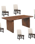 Seven Piece Brown Solid Wood Dining Set with Six Chairs