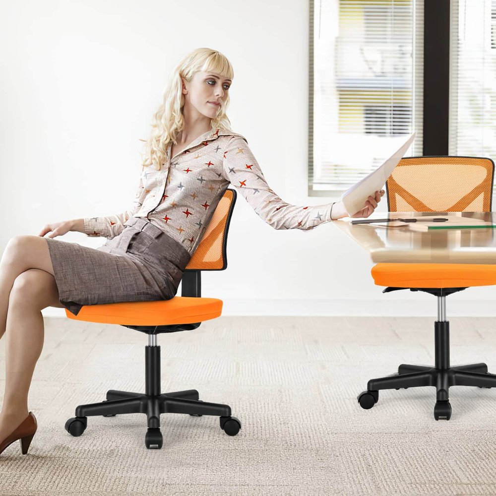 Black And Orange And Black Swivel Rolling Office Chair