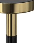 25" Powder Coated Black and Gold Tempered Glass and Iron Round Pedestal End Table