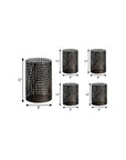 Set of Five Dark Brown Pierced Geometric Metal Tabletop Hurricane Candle Holders