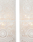 Set of Two 8" White Metal Pierced Geometric Battery Operated Lamps With Cylinder Shades