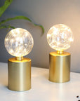 Set of Two 8" Gold Battery Operated Round Bedside Lamps With Globe Shades