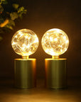 Set of Two 8" Gold Battery Operated Round Bedside Lamps With Globe Shades
