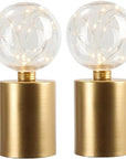 Set of Two 8" Gold Battery Operated Round Bedside Lamps With Globe Shades