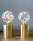 Set of Two 8" Gold Battery Operated Round Bedside Lamps With Globe Shades