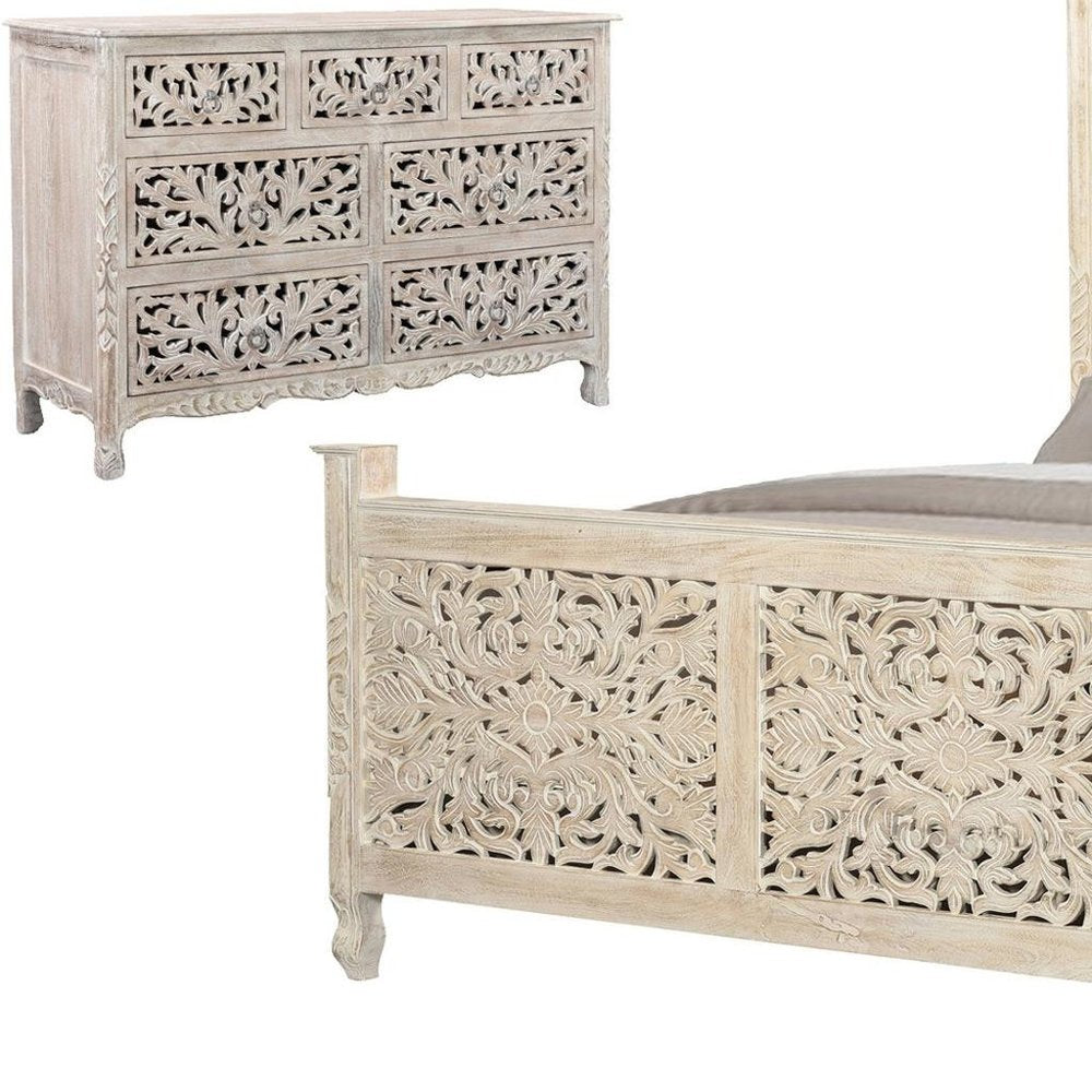 Three Piece White Solid Wood Bedroom Set