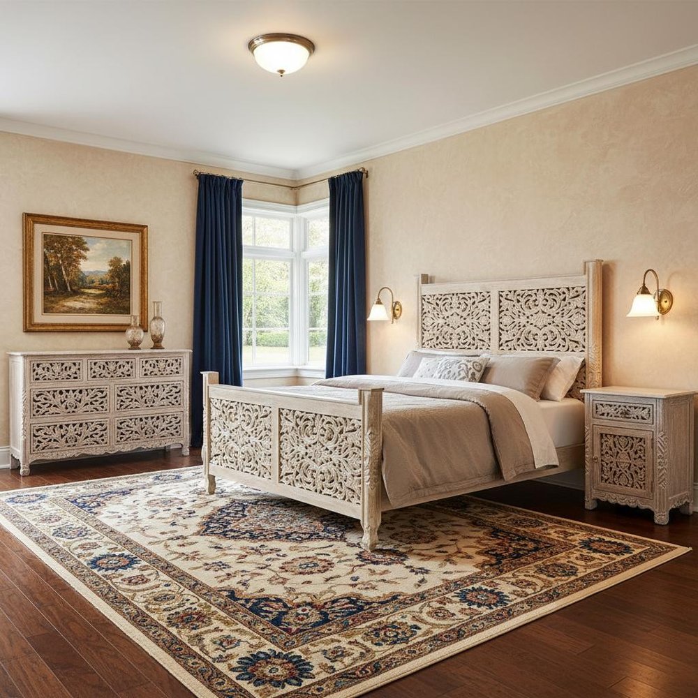 Three Piece White Solid Wood Bedroom Set