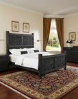 Three Piece Black Solid Wood Bedroom Set