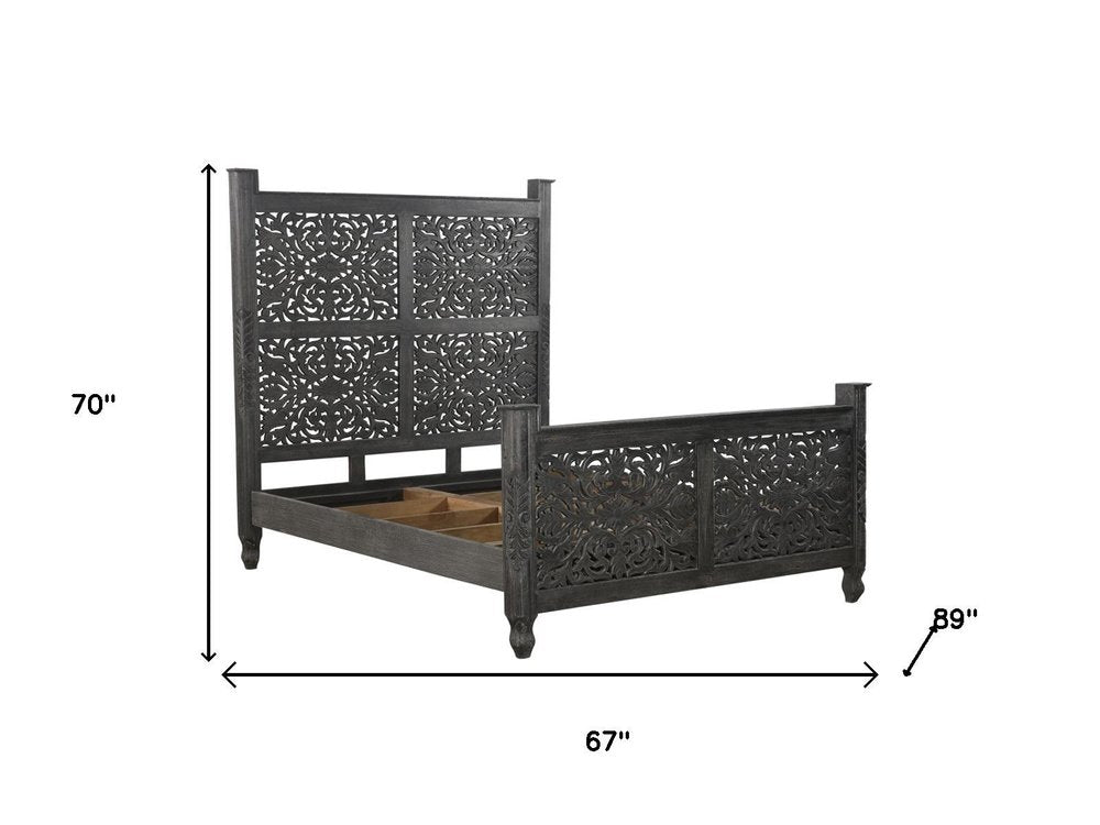 Three Piece Black Solid Wood Bedroom Set