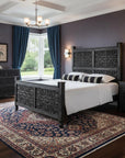 Three Piece Black Solid Wood Bedroom Set